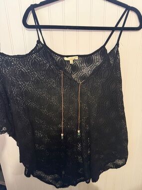Black Crochet Swim Coverup with Spaghetti Straps